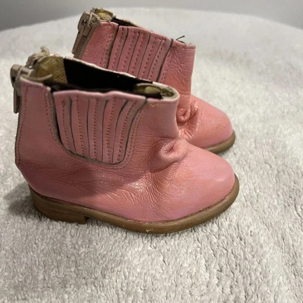 Baby Girl 0-6 Month Pink Cowgirl Leather Boots Footsies Zipper Mexico